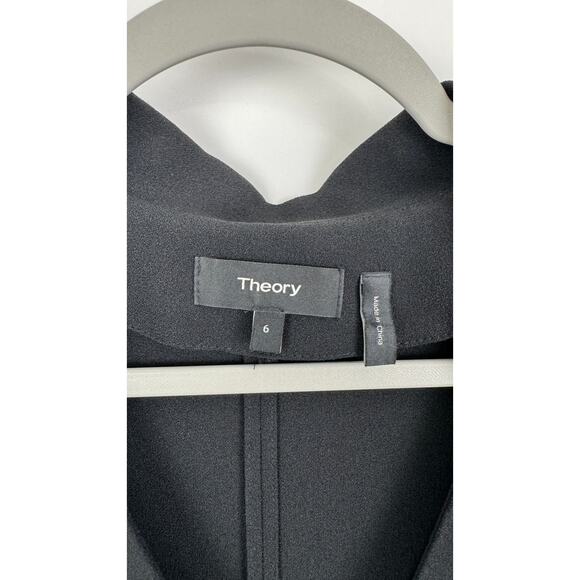 Theory Rosina Crepe Easy Day Shift Dress Womens 6 Black Short Sleeve Collared - Picture 5 of 10